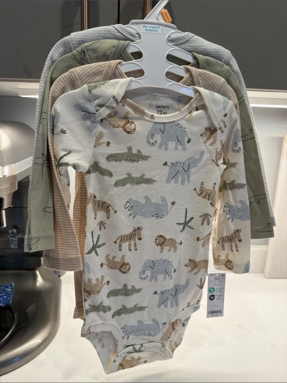 Carter's 4-pack Animal Print & Neutral Long-Sleeve Bodysuit, 12mo
